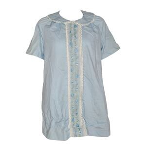 Vintage 60s Loungees powder blue floral lace housecoat duster size 16